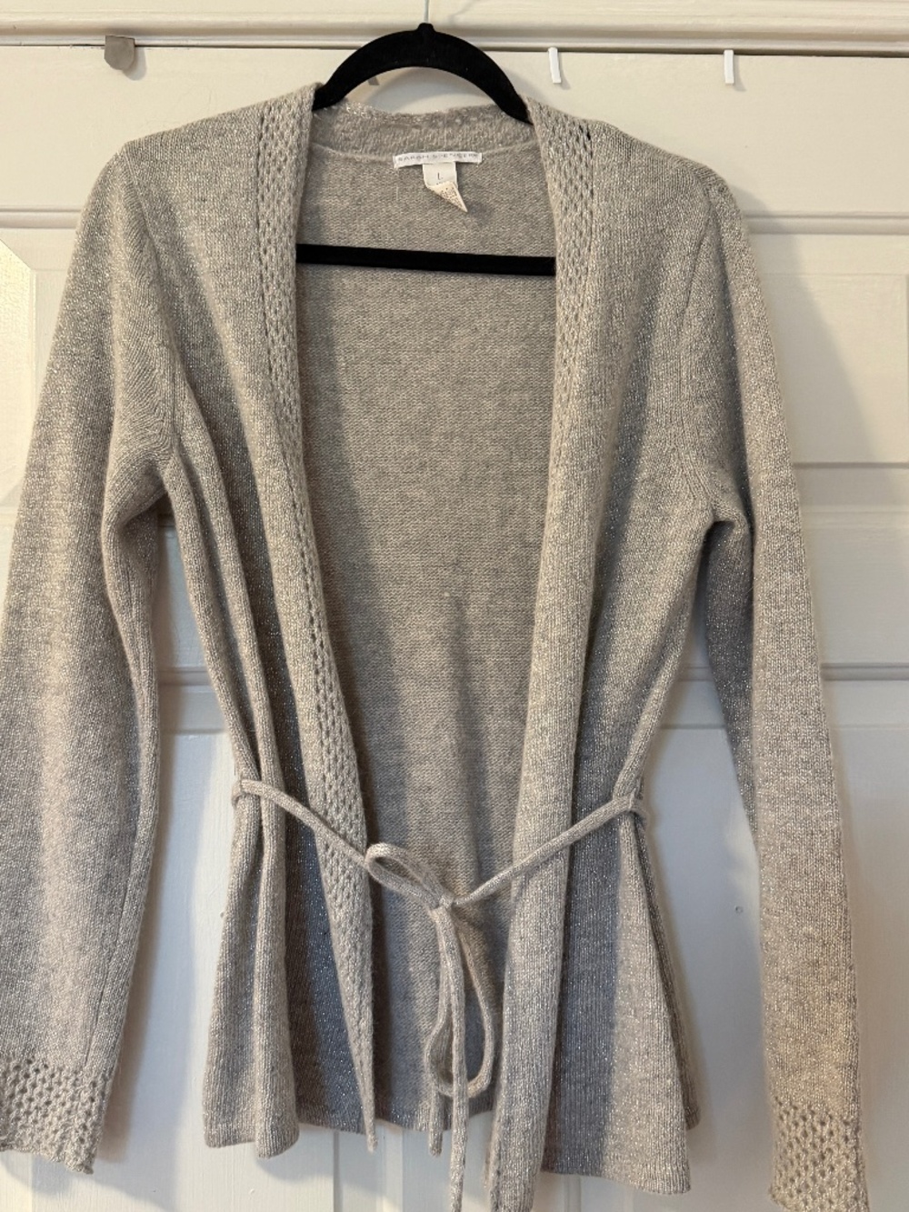 Sarah Spencer Open-Front Wrap Cardigan Sweater Silver Women's Large Wool Angora
